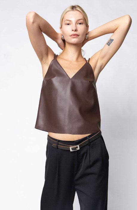 VEGAN LEATHER RAW EDGE CAMI