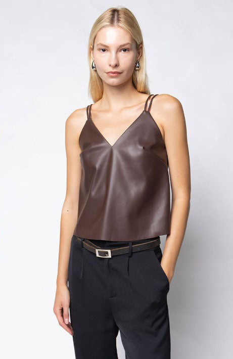 VEGAN LEATHER RAW EDGE CAMI